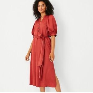 Ann Taylor orange satin midi dress size m